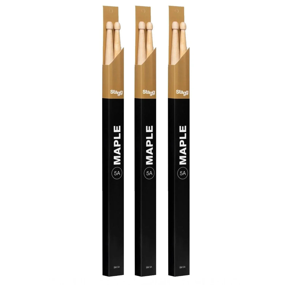 3 x Stagg SM5A Maple Drum Sticks with Wooden Tip - DY Pro Audio