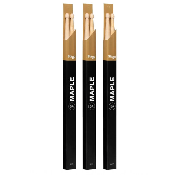 3 x Stagg SM5A Maple Drum Sticks with Wooden Tip