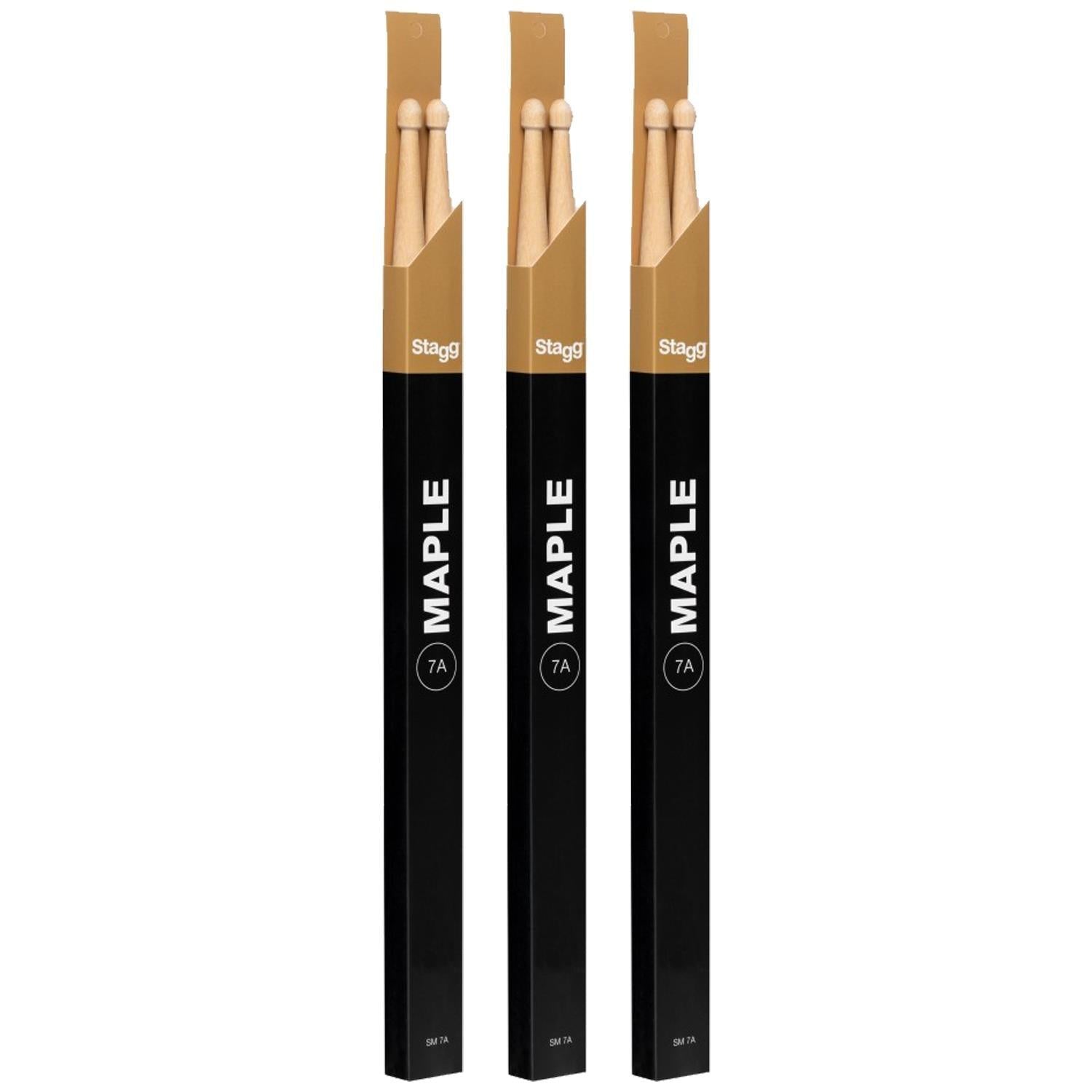 3 x Stagg SM7A Maple Wooden Drum Sticks - DY Pro Audio