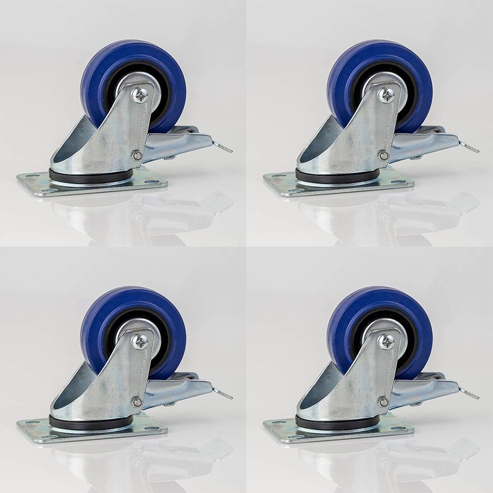 4 Pack 80mm / 3" Swivel Castor with Brakes - Blue Wheel - DY Pro Audio
