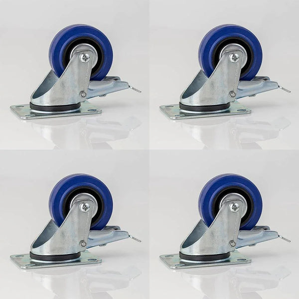 4 Pack 80mm / 3" Swivel Castor with Brakes - Blue Wheel - DY Pro Audio