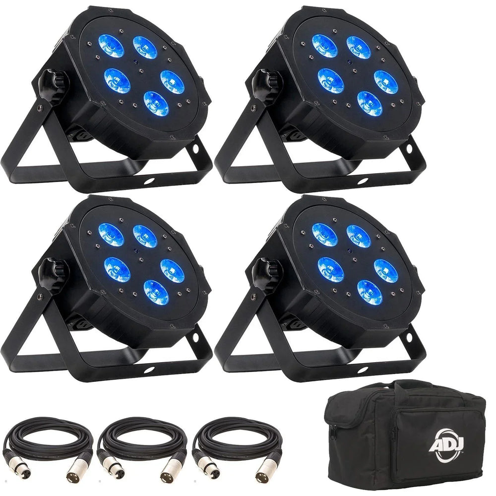 4 x ADJ Mega Hex LED Par Can with Carry Bag and DMX Cables