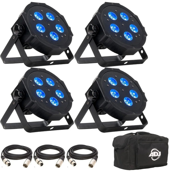 4 x ADJ Mega Hex LED Par Can with Carry Bag and DMX Cables