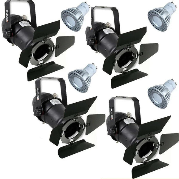 4 x Black Pulse PAR16 Birdie Can 230v Parcan Lantern Spotlight BARN DOORS & Bulb