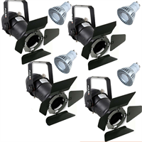 4 x Black Pulse PAR16 Birdie Can 230v Parcan Lantern Spotlight BARN DOORS & Bulb - DY Pro Audio