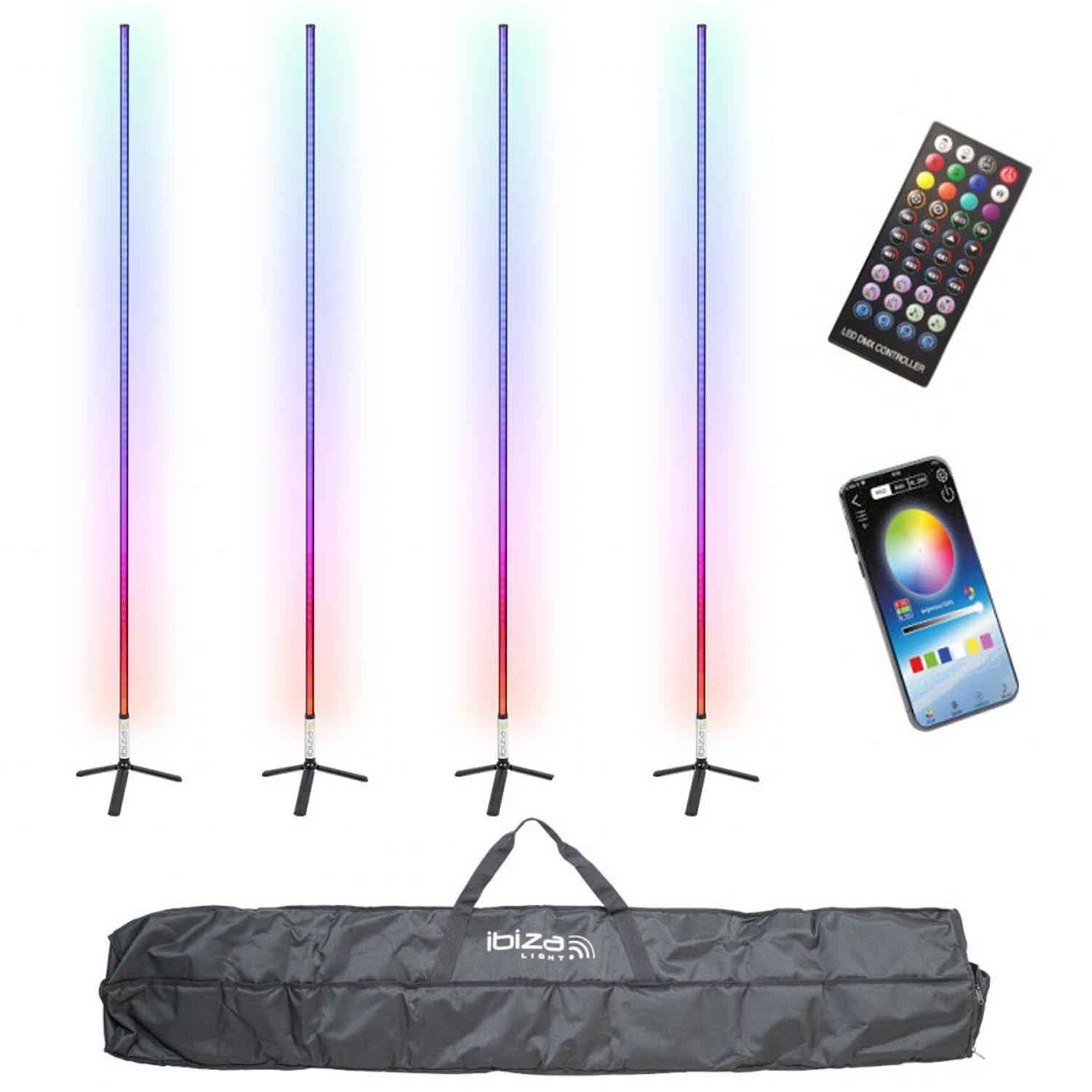 4 x Ibiza 1.8m LED Magic Color Visual Stick with App,Remote and Carry Bag - DY Pro Audio