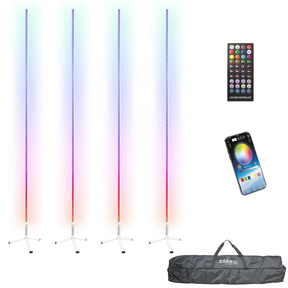 4 x Ibiza Magic Colour Stick 1.5m White RGB Light Tube with Carry Bag - DY Pro Audio