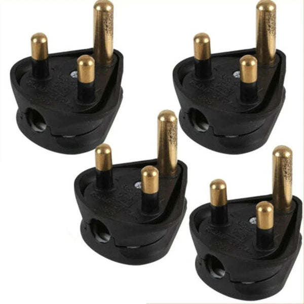 4 x Pro - Elec 3 Pin Round Mains Plug 15A Black