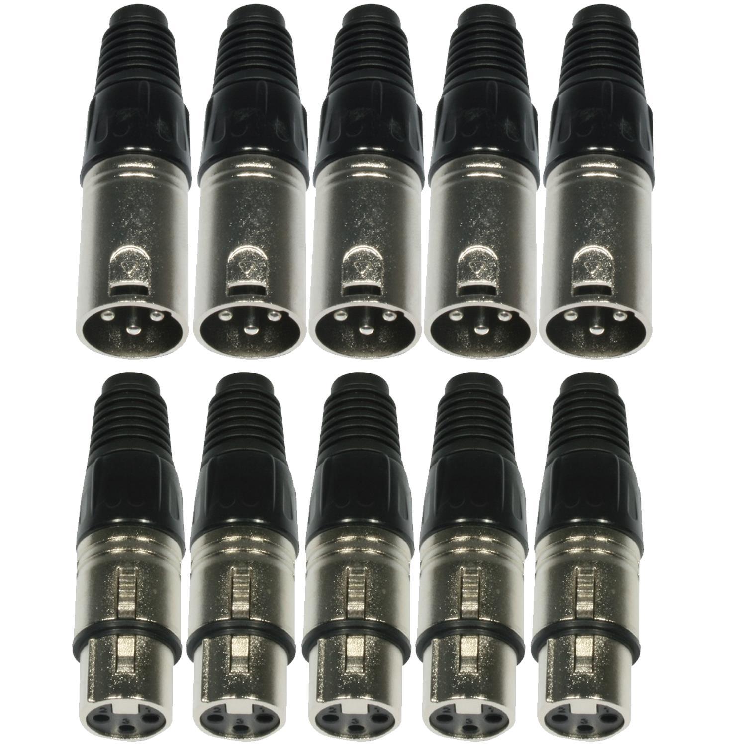 5 X Male XLR Plugs & 5 x Female XLR Plugs - DY Pro Audio