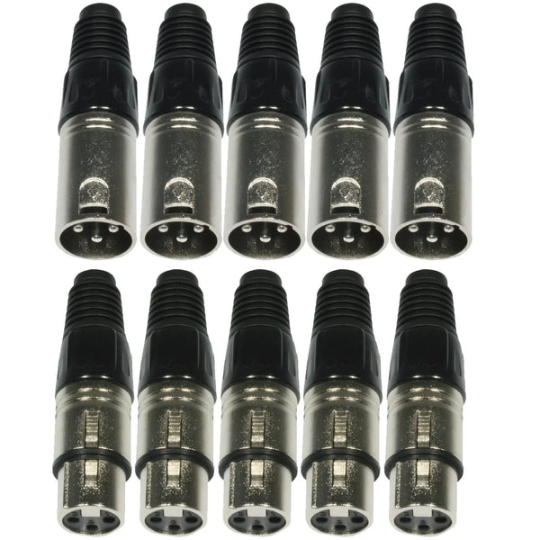 5 X Male XLR Plugs & 5 x Female XLR Plugs