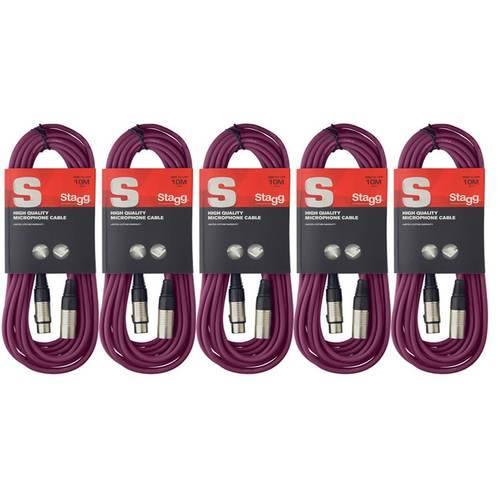 5 X Stagg 10M Purple XLR Male To Female Microphone Lead - DY Pro Audio