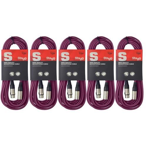5 X Stagg 10M Purple XLR Male To Female Microphone Lead - DY Pro Audio