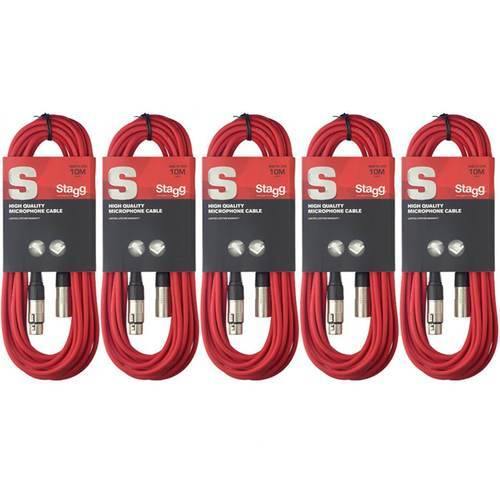 5 X Stagg 10M Red XLR Male To Female Microphone Lead - DY Pro Audio