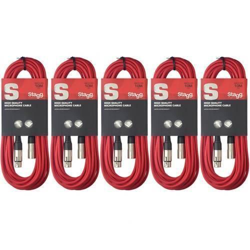 5 X Stagg 10M Red XLR Male To Female Microphone Lead - DY Pro Audio