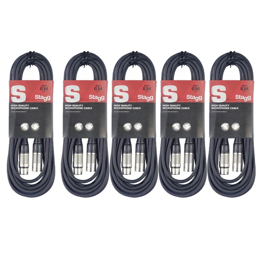 5 x Stagg SMC6 6m Microphone XLR Cable Black - DY Pro Audio