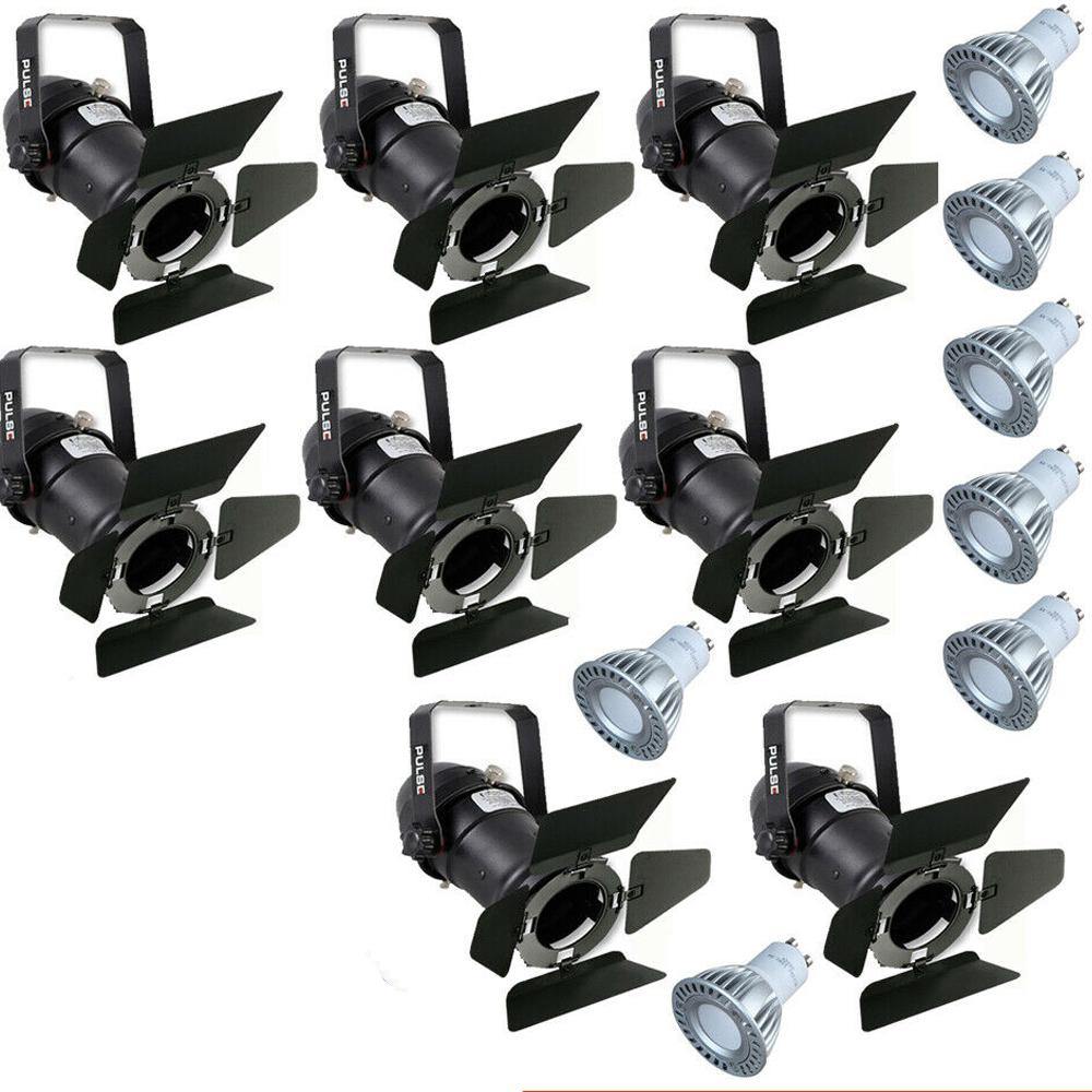 8 x Black Pulse PAR16 Birdie Can 230v Parcan Lantern Spotlight BARN DOORS & Bulb - DY Pro Audio