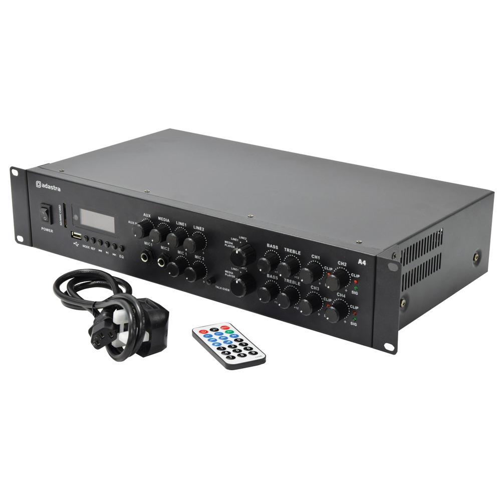 Adastra A4 Dual Zone 4 x 200w PA Amplifier with Bluetooth USB - DY Pro Audio
