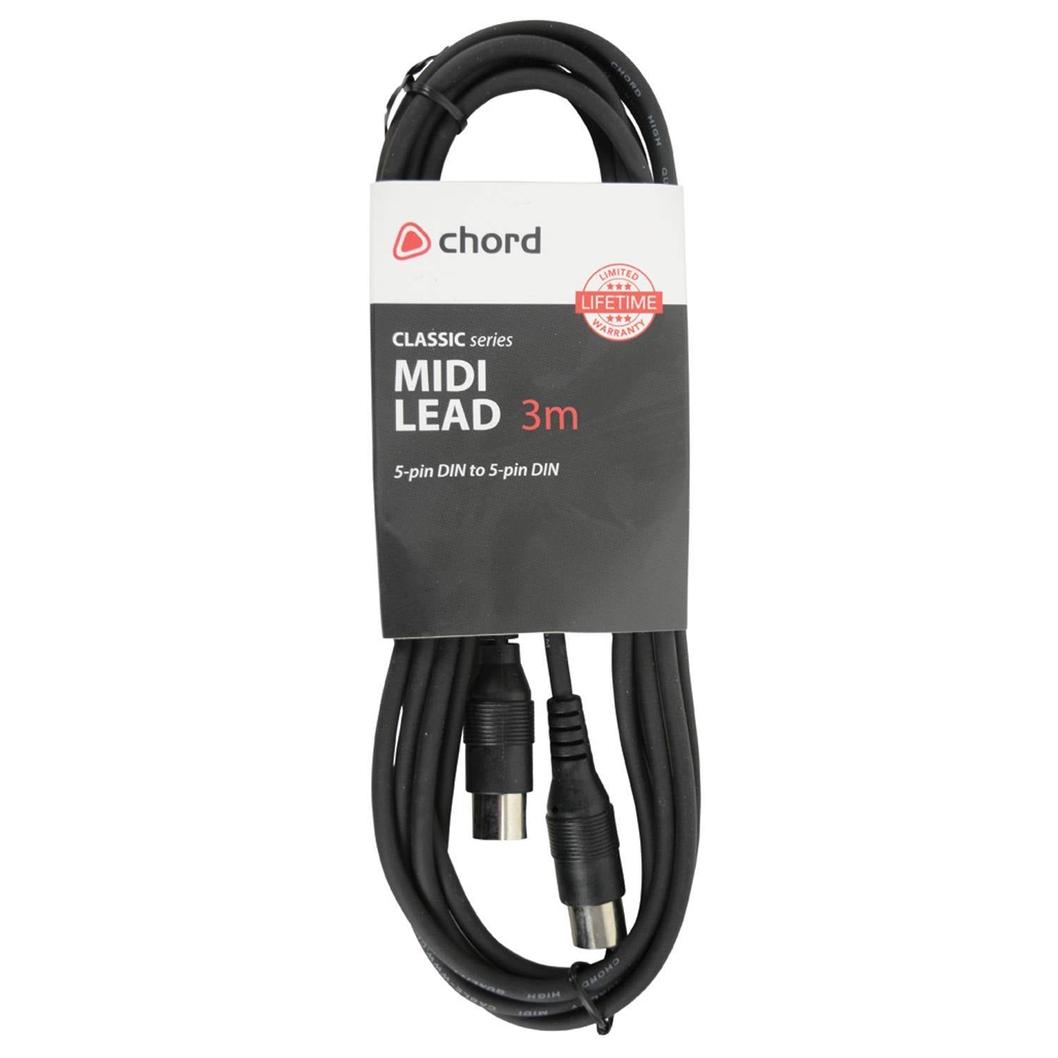 Chord 3m midi cable 5 Pin Din Plug - DY Pro Audio