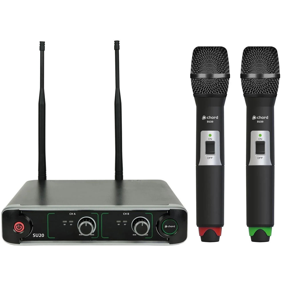 Chord SU20 Dual UHF Handheld Microphone Set Red + Green
