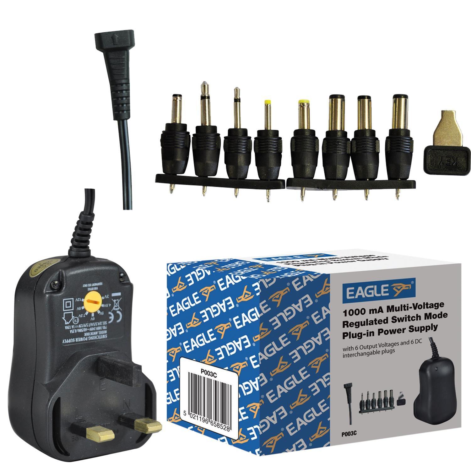 Eagle Multi-Voltage 1000ma Regulated Switch Mode Power Supply UK Plug - DY Pro Audio