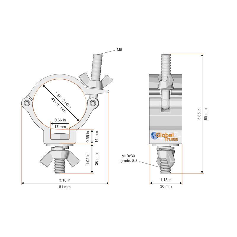 Global Truss Narrow Half Coupler Silver (812) - DY Pro Audio