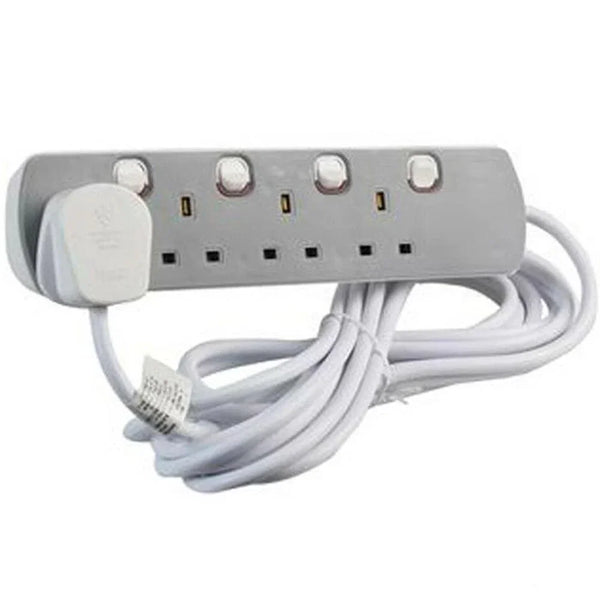 GREY SWITCHED 4 GANG EXTENSION LEAD CABLE 5M - DY Pro Audio