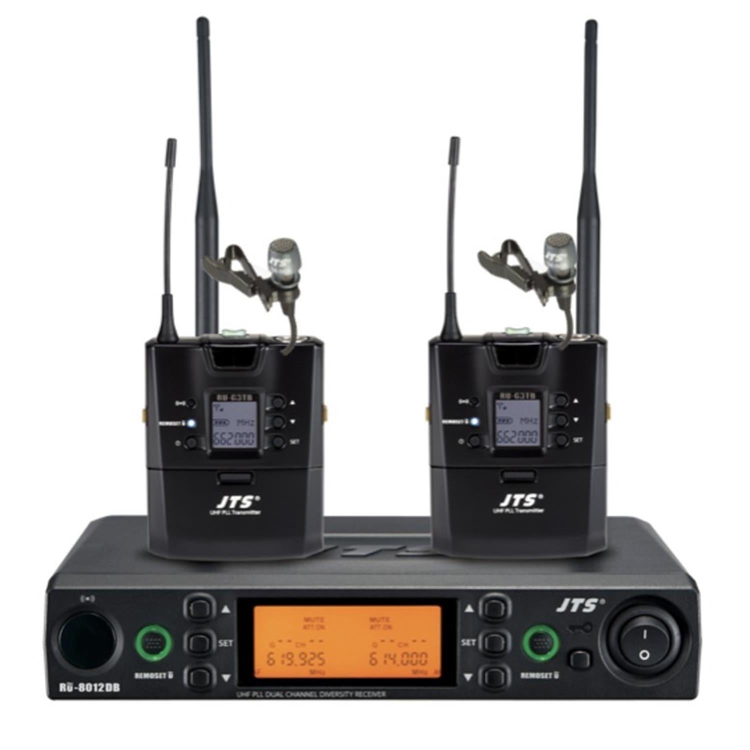JTS RU-8012DB RU-G3TB+CM-501 Dual Channel UHF Bodypack Wireless System (CH38) - DY Pro Audio