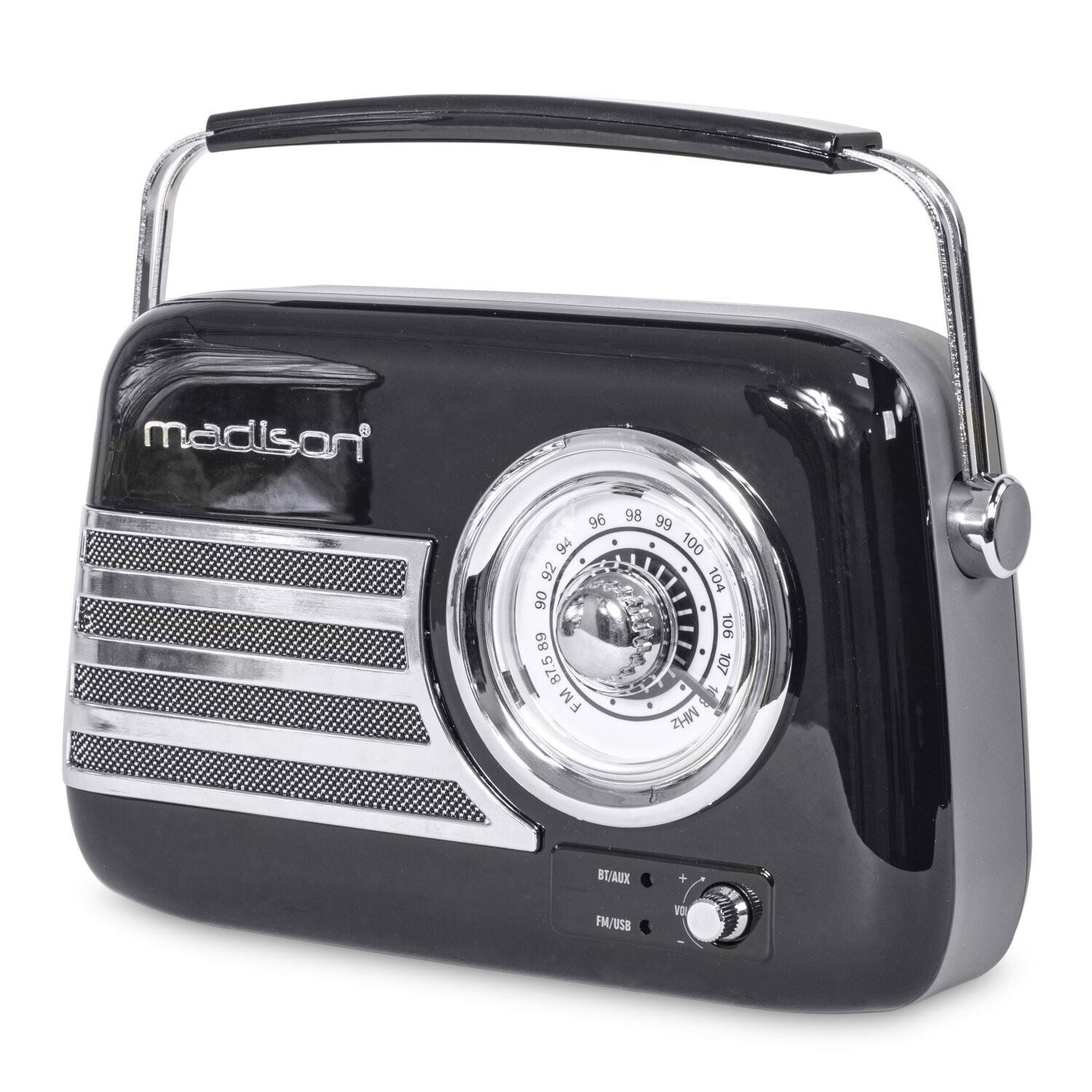 Madison FREESOUND-VR40B Black Portable Vintage Radio with Bluetooth, USB, FM - DY Pro Audio