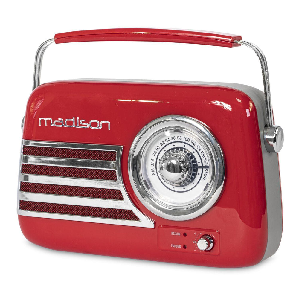 Madison FREESOUND-VR40R Red Portable Vintage Radio with Bluetooth, USB, FM - DY Pro Audio