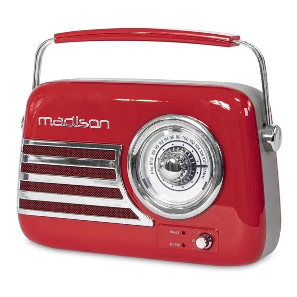 Madison FREESOUND-VR40R Red Portable Vintage Radio with Bluetooth, USB, FM - DY Pro Audio