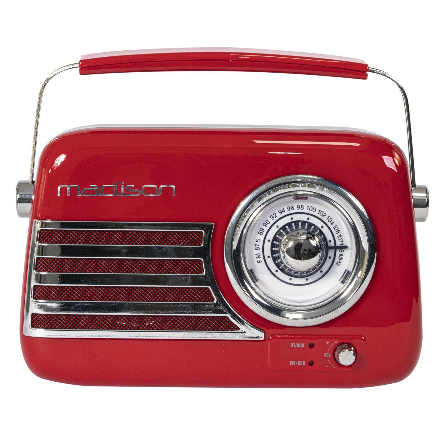 Madison FREESOUND-VR40R Red Portable Vintage Radio with Bluetooth, USB, FM - DY Pro Audio