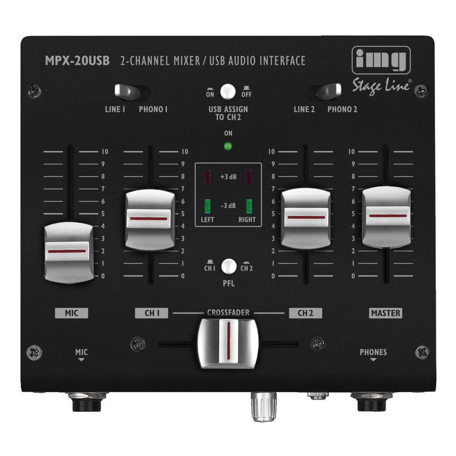 Monacor MPX-20USB Stereo 3-Channel DJ Mixer USB Interface - DY Pro Audio