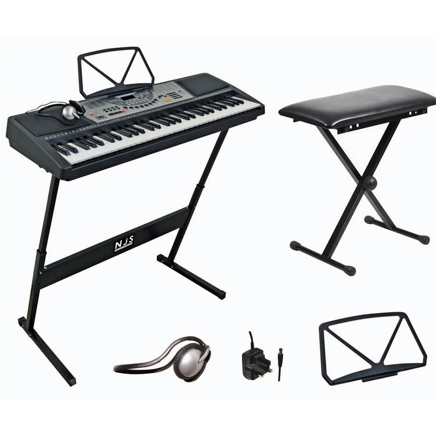 NJS 61 Key Full Size Digital Electronic Keyboard Kit Inc Stand, Stool and Headphones - DY Pro Audio