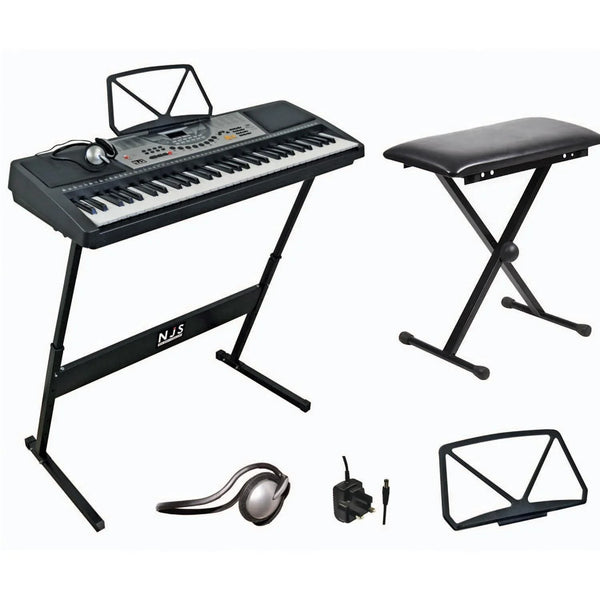 NJS 61 Key Full Size Digital Electronic Keyboard Kit Inc Stand, Stool and Headphones