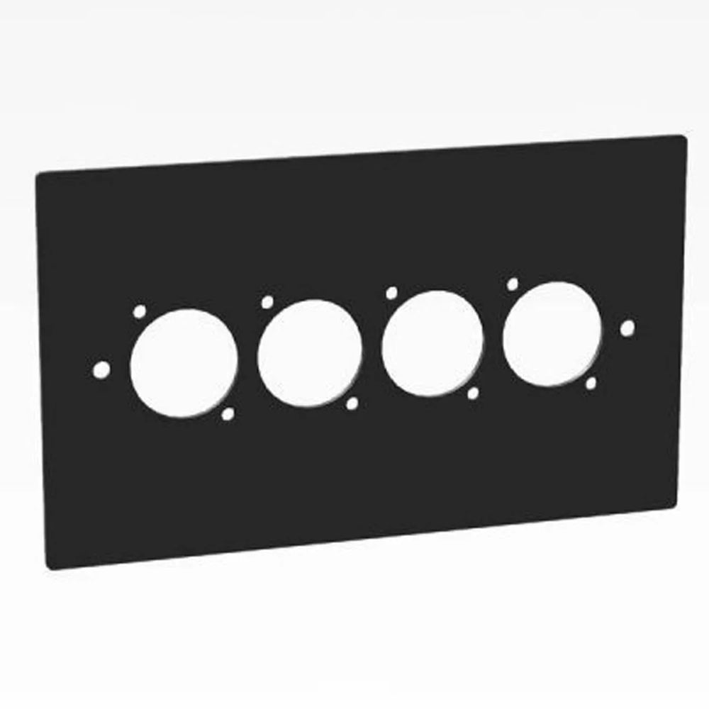 Penn Elcom Double Gang Plate Black Punched for 4 x XLR Square