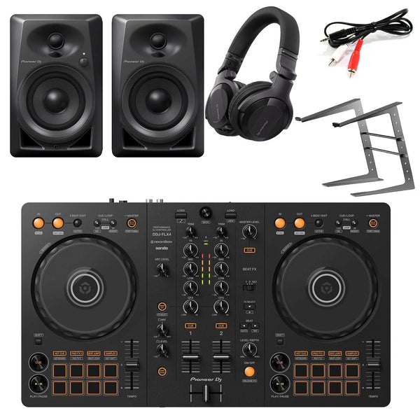 Pioneer DDJ-FLX4, DM-40 Black, Laptop Stand & Headphones Bundle - DY Pro Audio