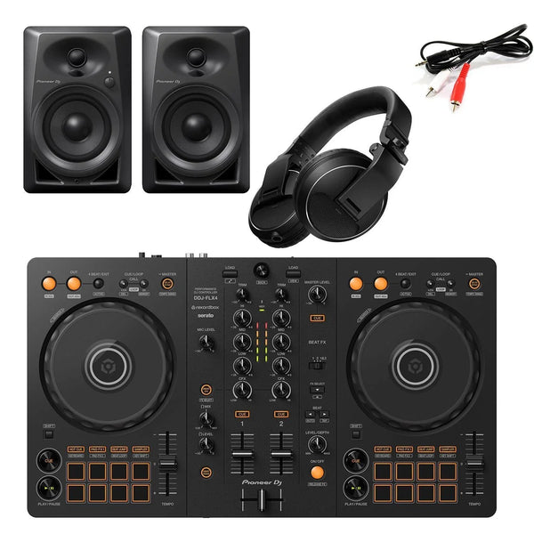 Pioneer DDJ - FLX4,DM - 40 Black, HDJ - X5 Headphones Bundle