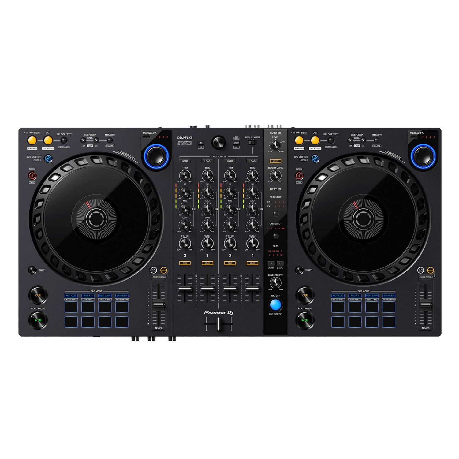 Pioneer DJ DDJ-FLX6, DM-40, Laptop Stand & HDJ-CUE1 Headphones - DY Pro Audio