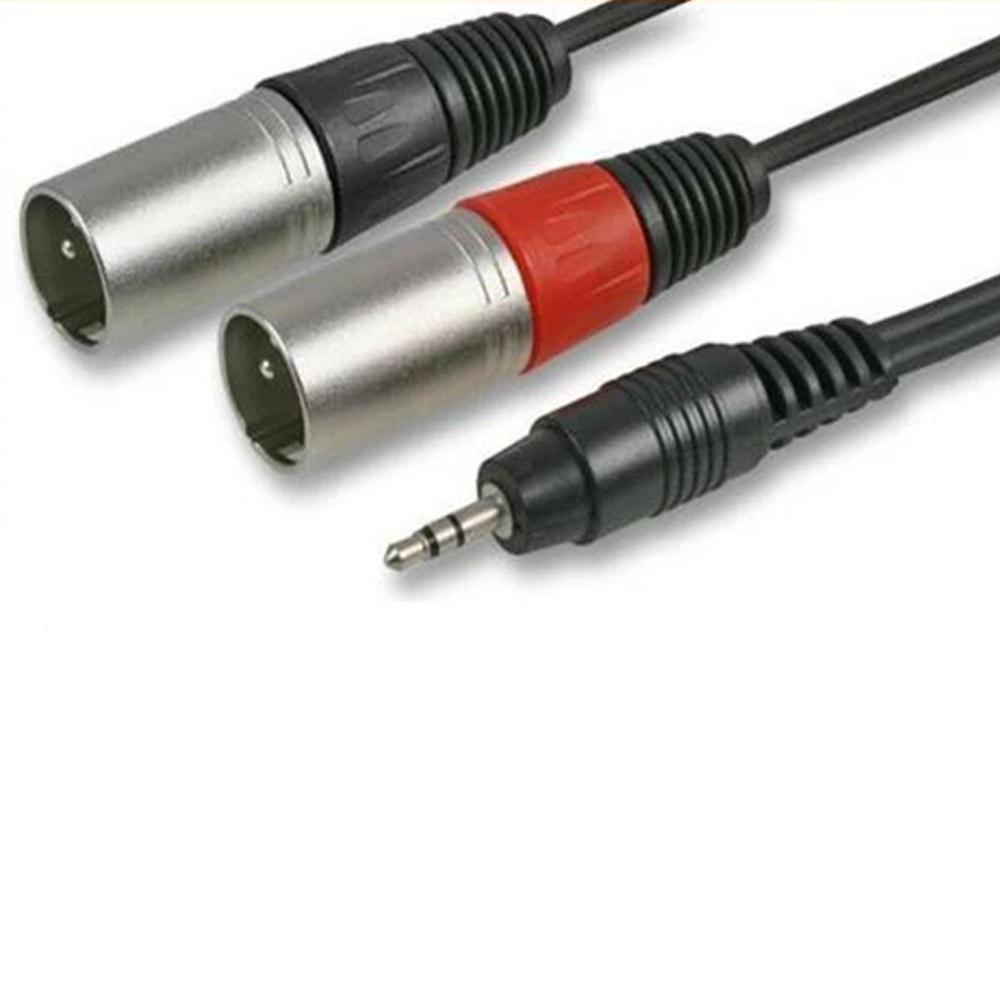 Pulse 3.5mm Stereo TRS Jack Plug to 2x XLR Plugs MALE Cable 3m - DY Pro Audio