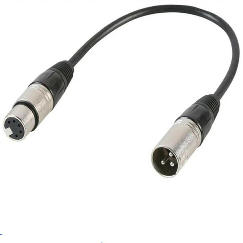 Pulse 3 Pin XLR Male to 5 Pin XLR Female DMX Adaptor Lead, 0.22m - DY Pro Audio
