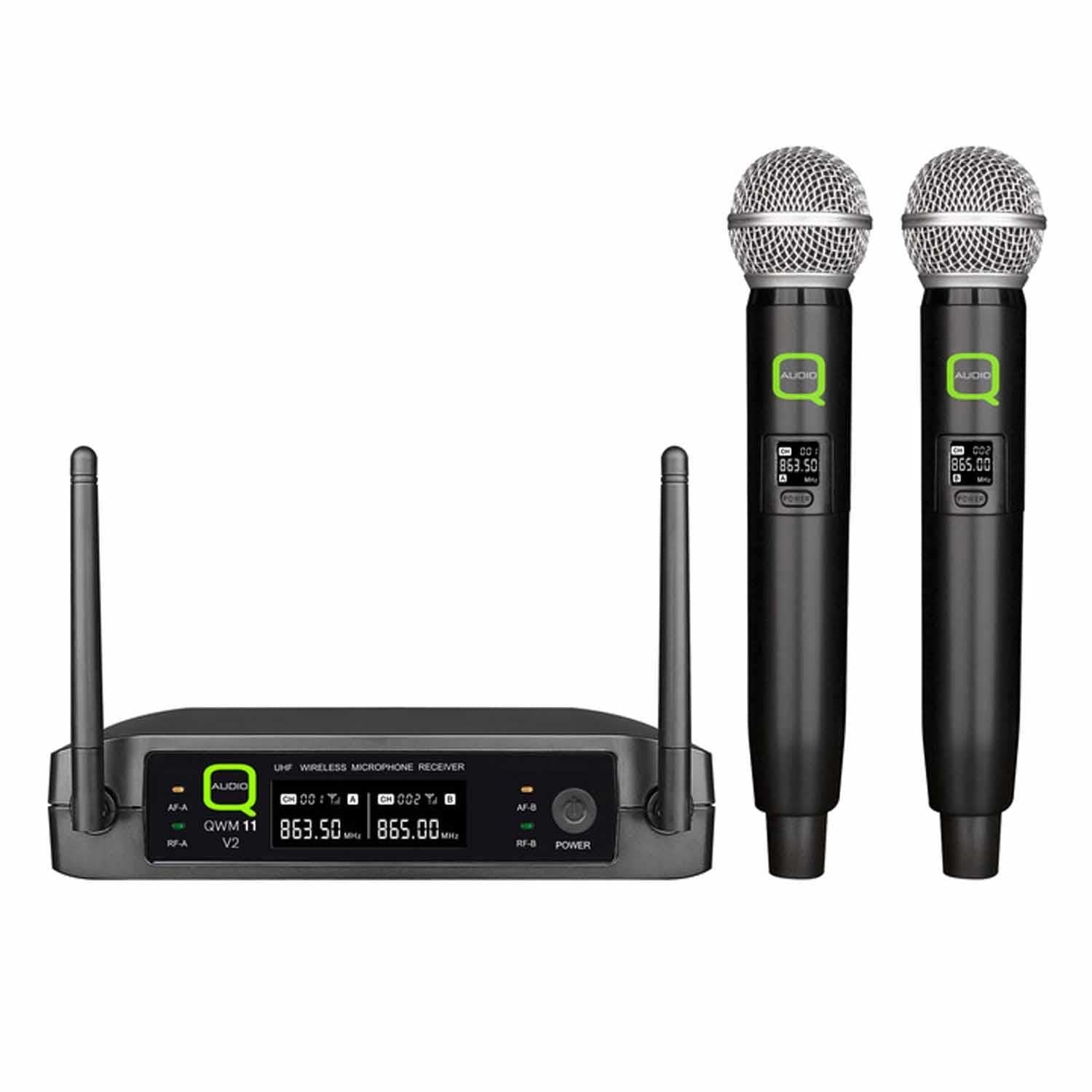 Q-Audio QWM11-V2 Dual UHF Wireless handheld Microphone System (863.1 - 864.1MHz) - DY Pro Audio