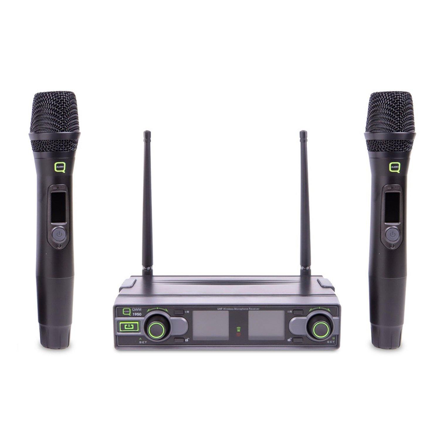Q-Audio QWM1950 Twin Handheld UHF Wireless Microphone Channel 38 (606.5-613.5 MHz) - DY Pro Audio