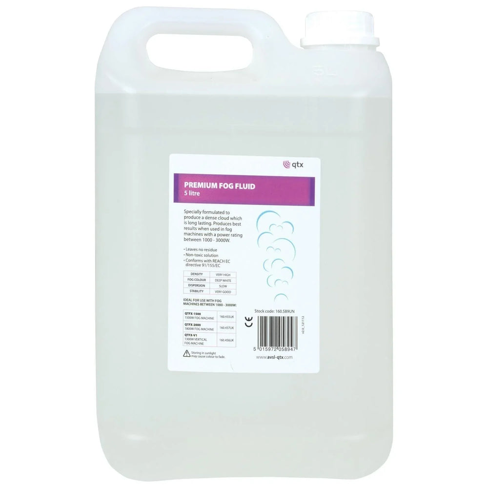 QTX 5 Litres Premium Fog Fluid Clear - DY Pro Audio