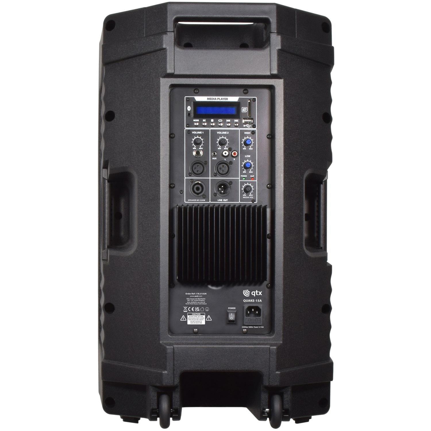QTX QUAKE-15A Active PA Cabinet with USB FM Bluetooth - DY Pro Audio