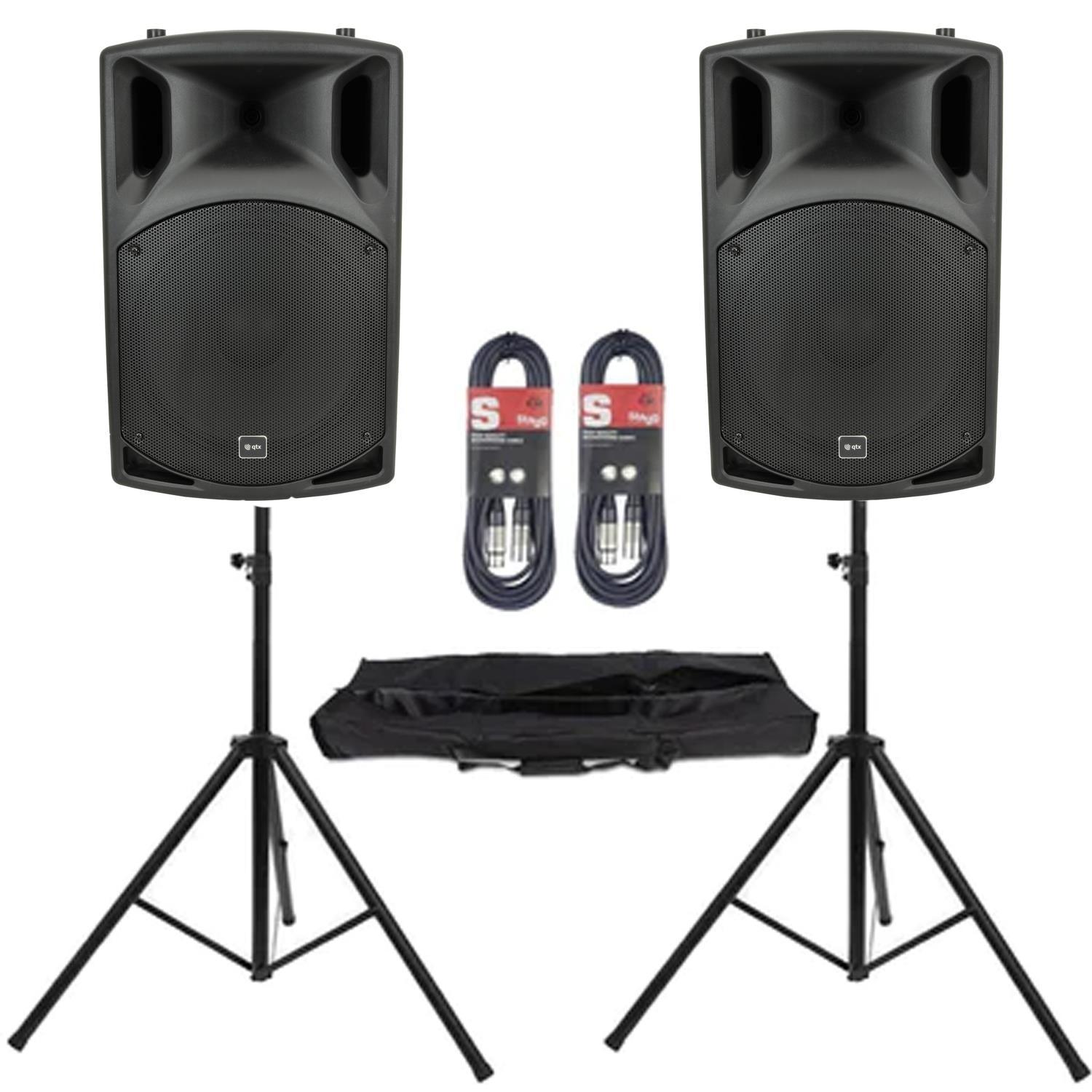 QTX QX15A Active Speakers with Stands & Cables - DY Pro Audio