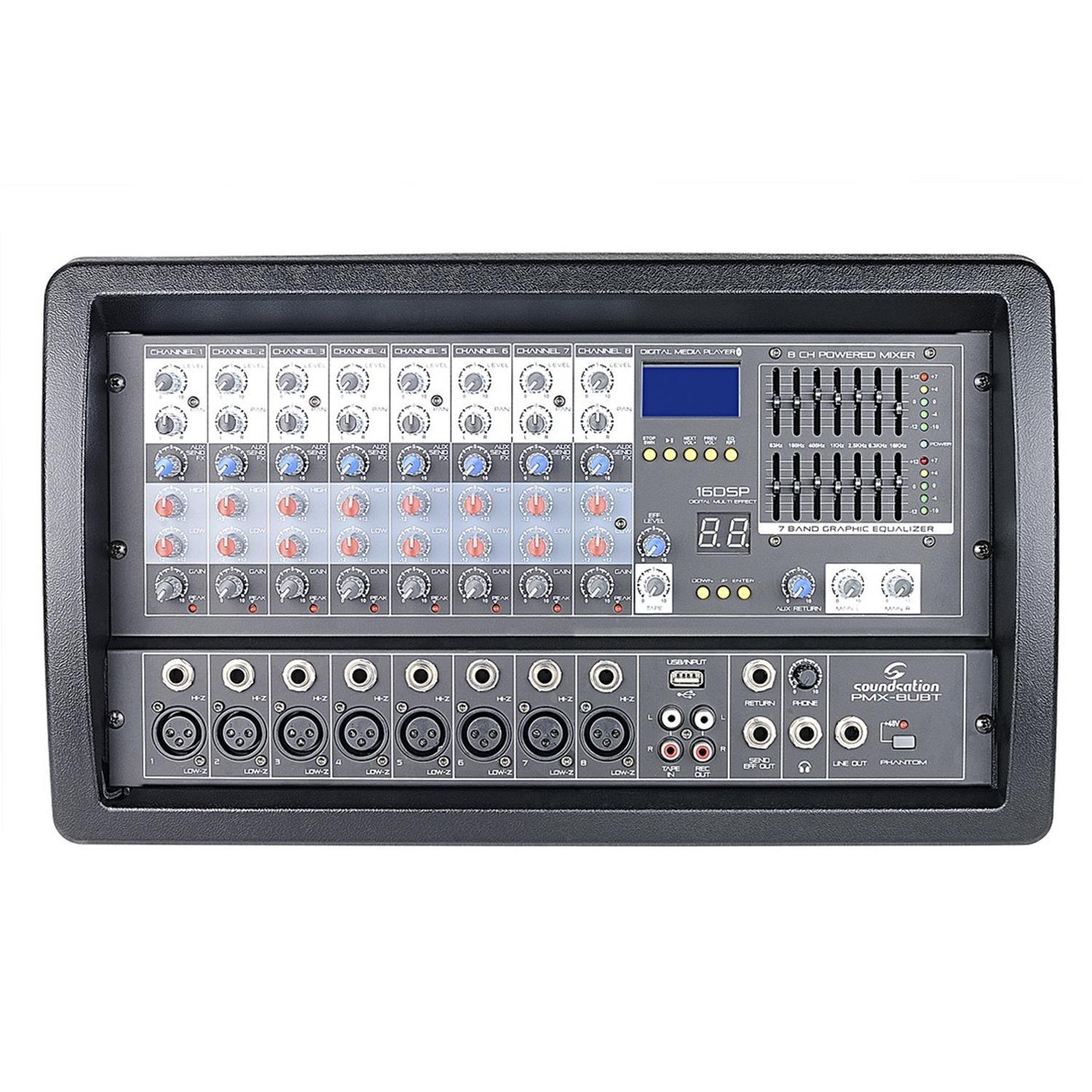 Soundsation PMX-8UBT 8 channel 300w Max Powered Mixer with Blueooth, Effects - DY Pro Audio