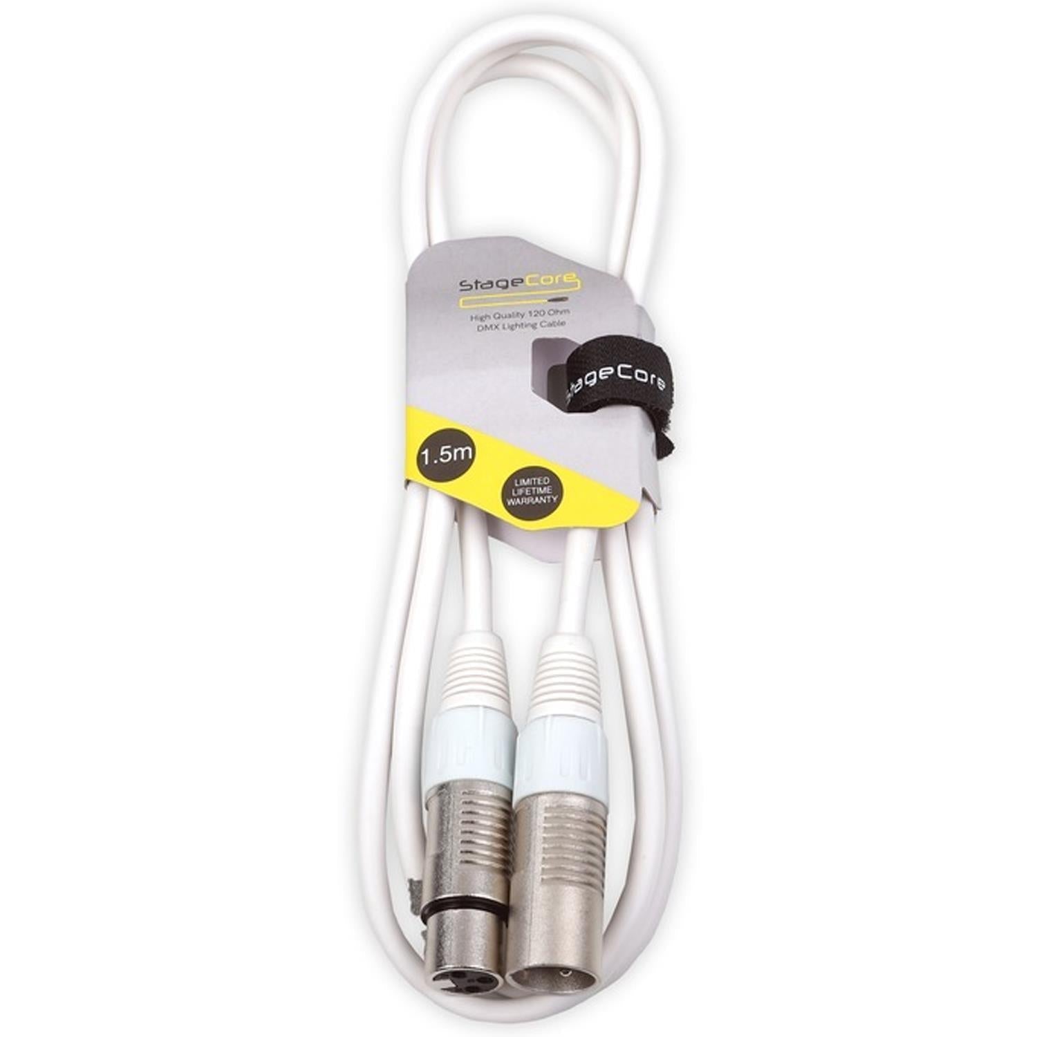 Stagecore 1.5m White DMX Lead Cable - DY Pro Audio