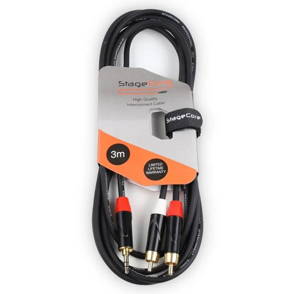Stagecore iCore 215 3.5mm Stereo Jack to Twin RCA Phono 3m - DY Pro Audio