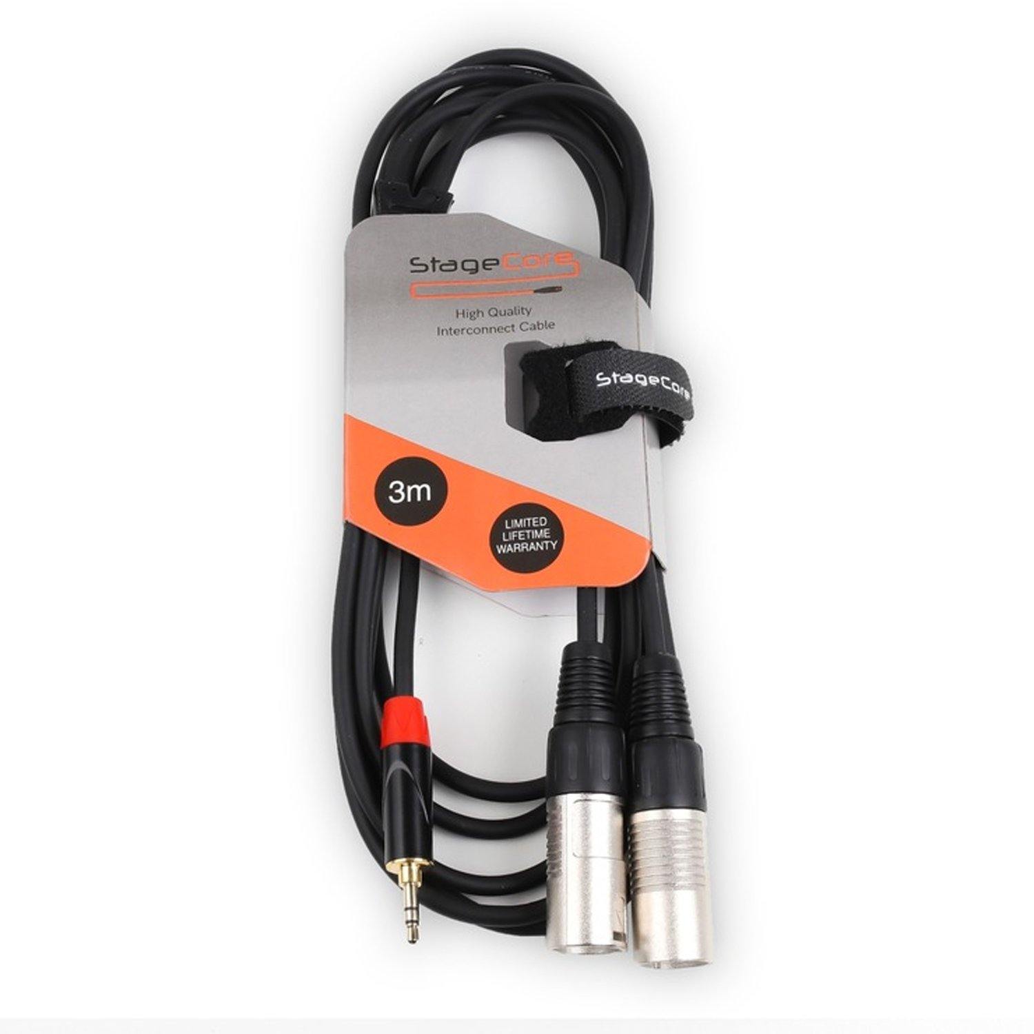 Stagecore iCore 320 3m Twin XLR Male to 3.5mm Stereo Jack Cable - DY Pro Audio