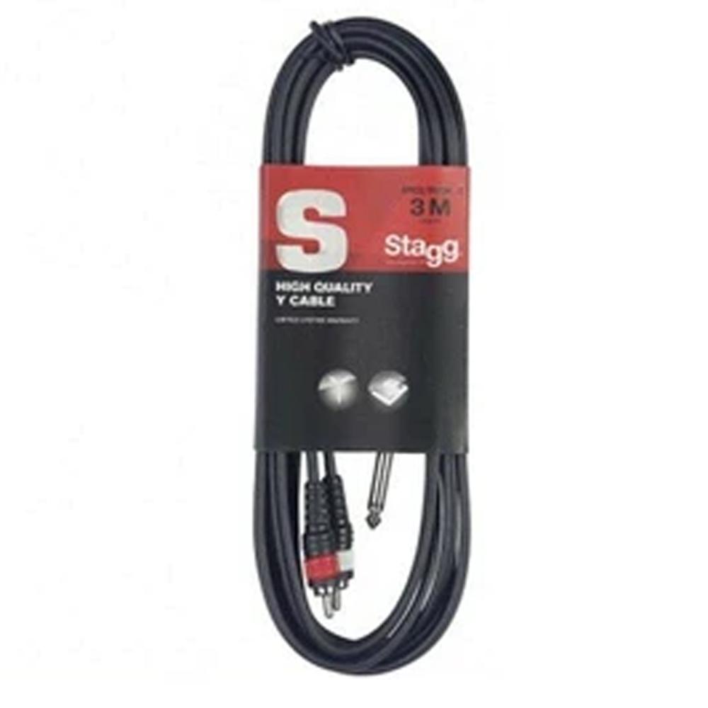 Stagg 1.5m 6.35mm MONO 1/4" Inch Jack to 2 RCA PHONO CABLE AMP SPEAKER HIFI LEAD | - DY Pro Audio